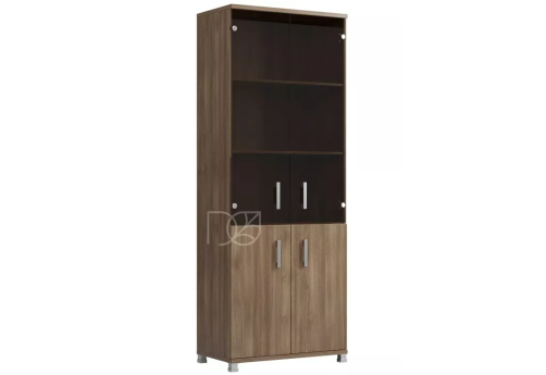 Шкаф комбинированный высокий со стеклом, цвет шамони темный