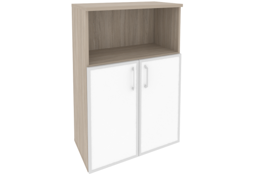 Шкаф средний широкий (1 открытая полка и 2 полки под стеклом лакобель в раме), цвет дуб аттик