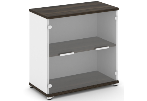 Шкаф одна широкая секция 2 ниши (2 фасада стекло прозрачное, 2 ниши) Динен, цвет дуб мали-белый