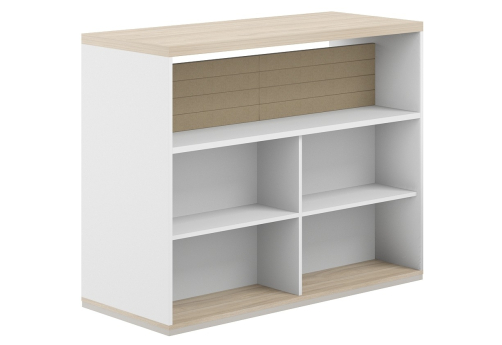 Стеллаж-комбо 2-сторонний с топом с экраном тканевым низким Фламинго, цвет белый + акация + бежевый