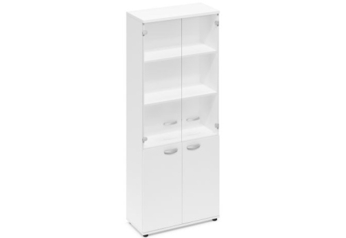 Шкаф высокий широкий (3 полки под стеклом) Мира Нумо, цвет белый премиум
