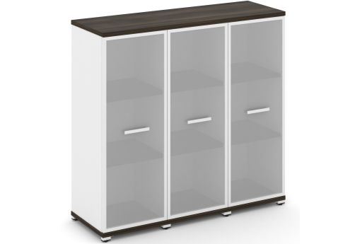 Шкаф три узкие секции 3 ниши (3 фасада стекло белое матовое в раме, 3 ниши) Динен, цвет дуб мали-белый