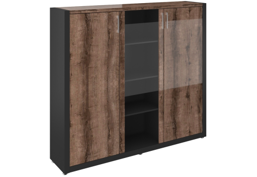 Шкаф высокий со стекл. и гардеробом (1 стекл. дверь), цвет дуб + черный