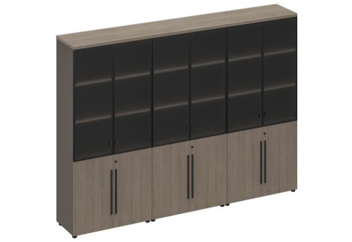 Шкаф для документов со стеклянными дверями (стенка из 3 шкафов) Британия, цвет дуб + серый