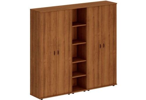 Шкаф комбинированный высокий (закрытый + стеллаж узкий + закрытый) Мансберг, цвет орех