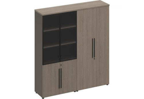 Шкаф комбинированный (стекло-одежда) Британия, цвет дуб + серый