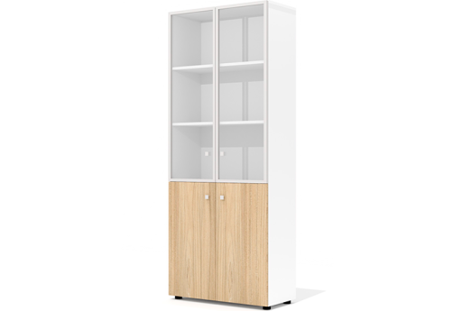 Шкаф высокий широкий (3 полки под стеклом в раме) Некста, цвет вяз + белый