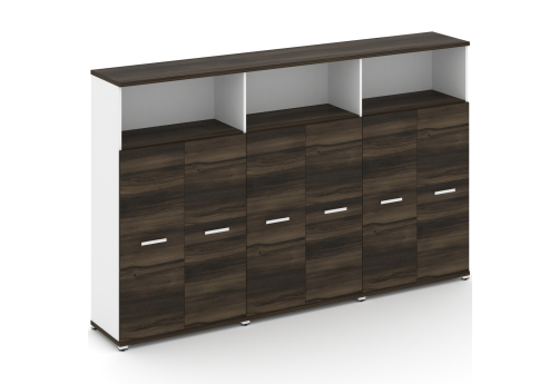 Шкаф три широкие секции 4 ниши (6 фасадов ЛДСП, 3 ниши) Динен, цвет дуб мали-белый