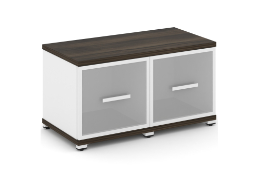 Шкаф две узкие секции 1 ниша (2 фасада стекло белое матовое в раме, 1 ниша) Динен, цвет дуб мали-белый