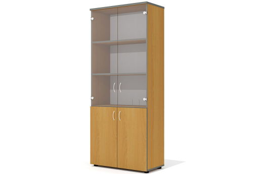 Шкаф высокий широкий (2 низкие двери, со стеклом) Колибри, цвет ольха