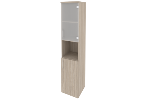 Шкаф высокий узкий с нишей правый (2 полки под стеклом), цвет дуб аттик