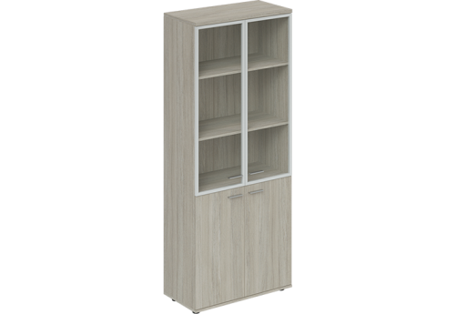 Шкаф высокий широкий со стеклом Камелот, цвет светлый дуб