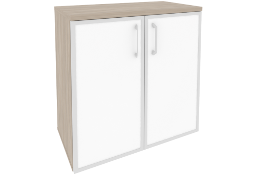 Шкаф низкий широкий со стеклом лакобель в раме, цвет дуб аттик