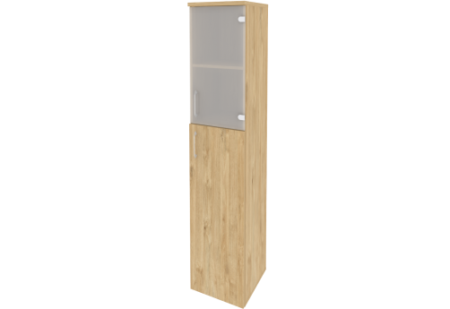 Шкаф высокий узкий правый (2 полки под стеклом), цвет тиквуд светлый