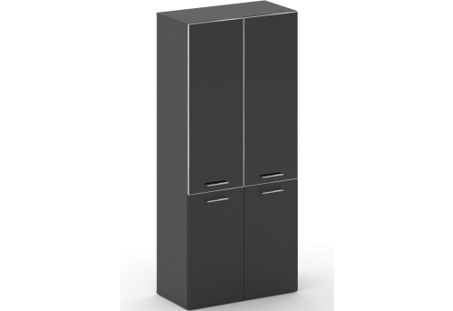 Шкаф широкий высокий (3 полки под стеклом) Квентин, цвет базальт + черный