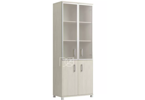 Шкаф комбинированный высокий (стекло в раме), цвет шамони светлый