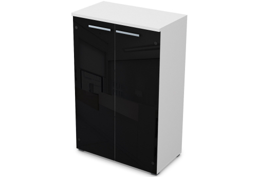 Шкаф средний со стеклом черный глянец Платинум Персонал, цвет белый премиум