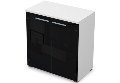 Шкаф низкий со стеклом черный глянец Платинум Персонал, цвет белый премиум