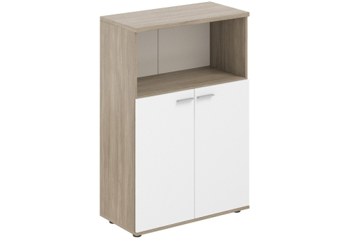 Шкаф средний с нишей 2 двери с задней стенкой HDF Индиго Вуд, цвет дуб темный + белый