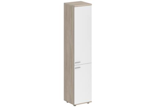 Шкаф высокий 2 двери с задней стенкой HDF правый Индиго Вуд, цвет дуб светлый + белый