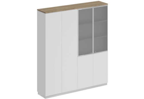 Шкаф закрытый со стеклом Римини, цвет дуб светлый + белый + белый