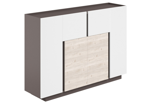 Шкаф хедлайнер Кронберг, цвет белый + дуб + вольфрам