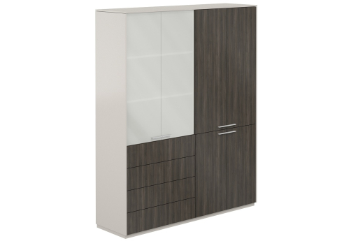 Шкаф комбинированный с матовым стеклом Дания, цвет серый камень + брэнсон трюфель