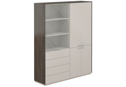 Шкаф комбинированный с прозрачным стеклом Дания, цвет брэнсон трюфель + серый камень