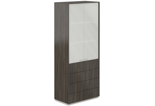 Шкаф высокий с матовым стеклом 4 ящика Дания, цвет брэнсон трюфель