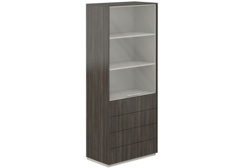 Шкаф высокий с прозрачным стеклом 4 ящика Дания, цвет брэнсон трюфель