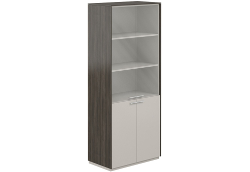 Шкаф высокий с прозрачным стеклом 4 двери Дания, цвет брэнсон трюфель + серый камень