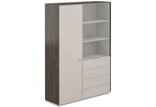 Шкаф комбинированный гардероб + для документов с прозрачным стеклом 4 ящика Дания, цвет брэнсон трюфель + серый камень