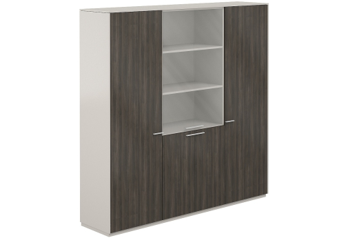 Шкаф комбинированный 2 гардероба + для документов с матовым стеклом 4 двери Дания, цвет серый камень + брэнсон трюфель