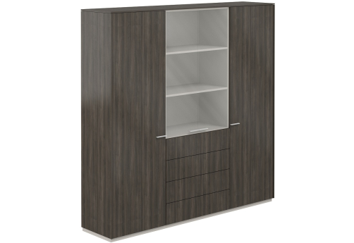 Шкаф комбинированный 2 гардероба + для документов с прозрачным стеклом 4 ящика Дания, цвет брэнсон трюфель