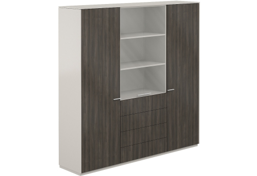 Шкаф комбинированный 2 гардероба + для документов с прозрачным стеклом 4 ящика Дания, цвет серый камень + брэнсон трюфель