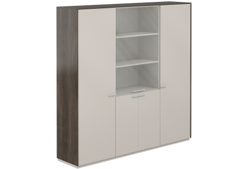 Шкаф комбинированный 2 гардероба + для документов с прозрачным стеклом 4 двери Дания, цвет брэнсон трюфель + серый камень
