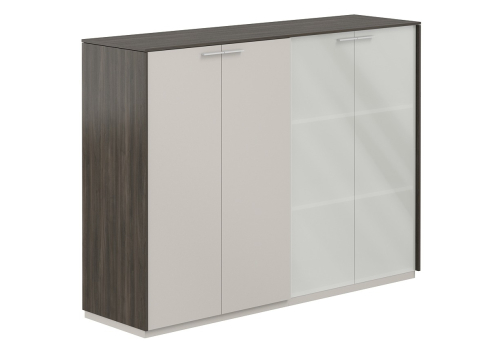Шкаф средний 4 двери с матовым стеклом Дания, цвет брэнсон трюфель + серый камень