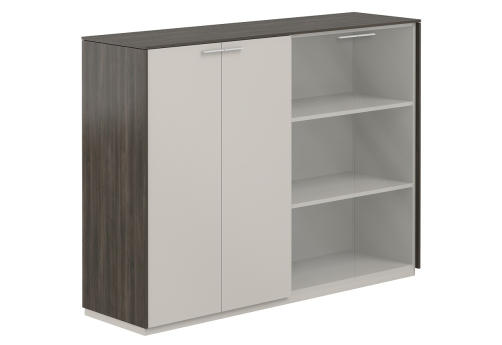 Шкаф средний 4 двери с прозрачным стеклом Дания, цвет брэнсон трюфель + серый камень