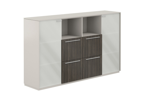 Шкаф средний с матовым стеклом 4 ящика Дания, цвет серый камень + брэнсон трюфель