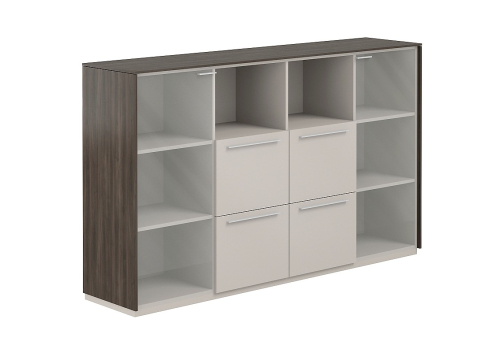 Шкаф средний с прозрачным стеклом 4 ящика Дания, цвет брэнсон трюфель + серый камень