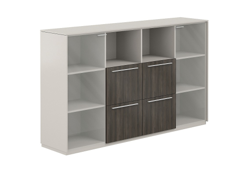 Шкаф средний с прозрачным стеклом 4 ящика Дания, цвет серый камень + брэнсон трюфель