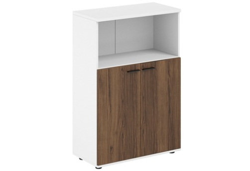 Шкаф средний с нишей 2 двери (задняя стека HDF) Индиго Вуд, цвет дуб модена + белый