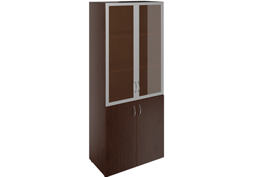 Шкаф широкий высокий со стеклом в раме Адмирал, цвет венге