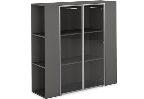 Шкаф средний широкий со стеклом и боковыми стеллажами Валетта Антрацит, цвет антрацит