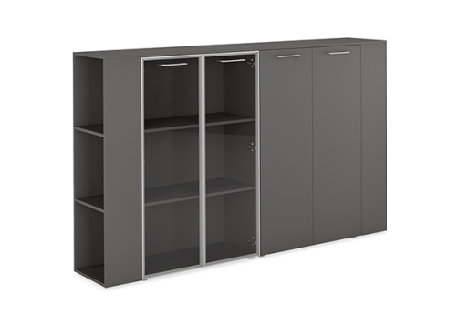 Шкаф средний широкий комбинированный с боковыми стеллажами Валетта Антрацит, цвет антрацит