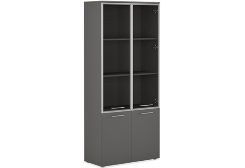Шкаф высокий широкий (3 полки под стеклом) Валетта Антрацит, цвет антрацит