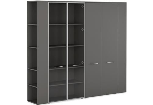 Шкаф комбинированный со стеклом, гардеробом и стеллажами Валетта Антрацит, цвет антрацит