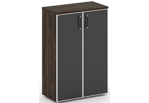 Шкаф средний широкий (стекло лакобель) Брауни, цвет дуб мали + черный