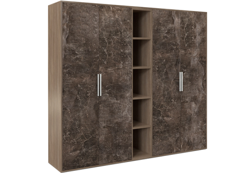 Шкаф высокий 4 створки, с нишей Супер Т, цвет вяз + бетон темный