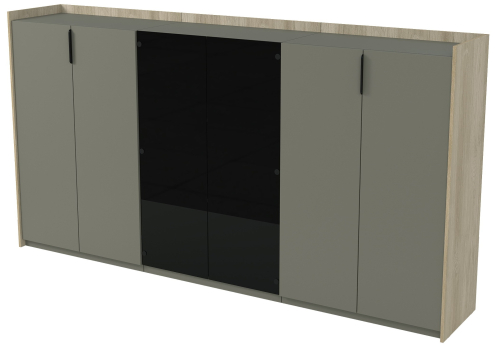 Шкаф средний трехсоставной со стеклом Венди, цвет светлый дуб + терра